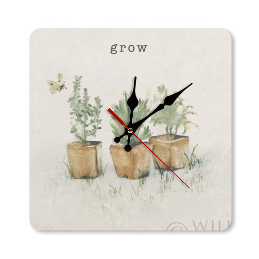 MyArtsyGift - Personalized Simplicity Wooden Wall Clock - Square Clock for Home, Kitchen Housewarming Gift, Garden Plants, Made in USA