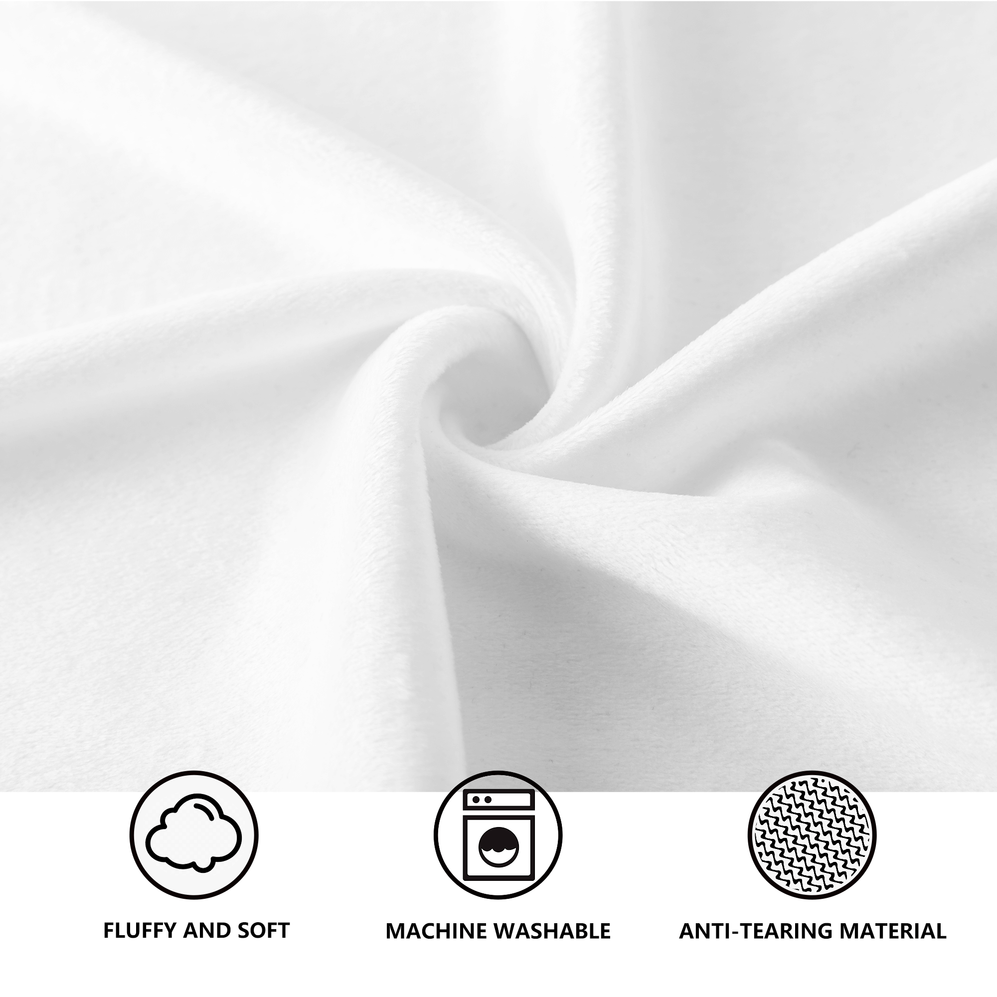 Soft white baby blanket, fluffy and machine washable, anti-tearing material, perfect for baby nursery.