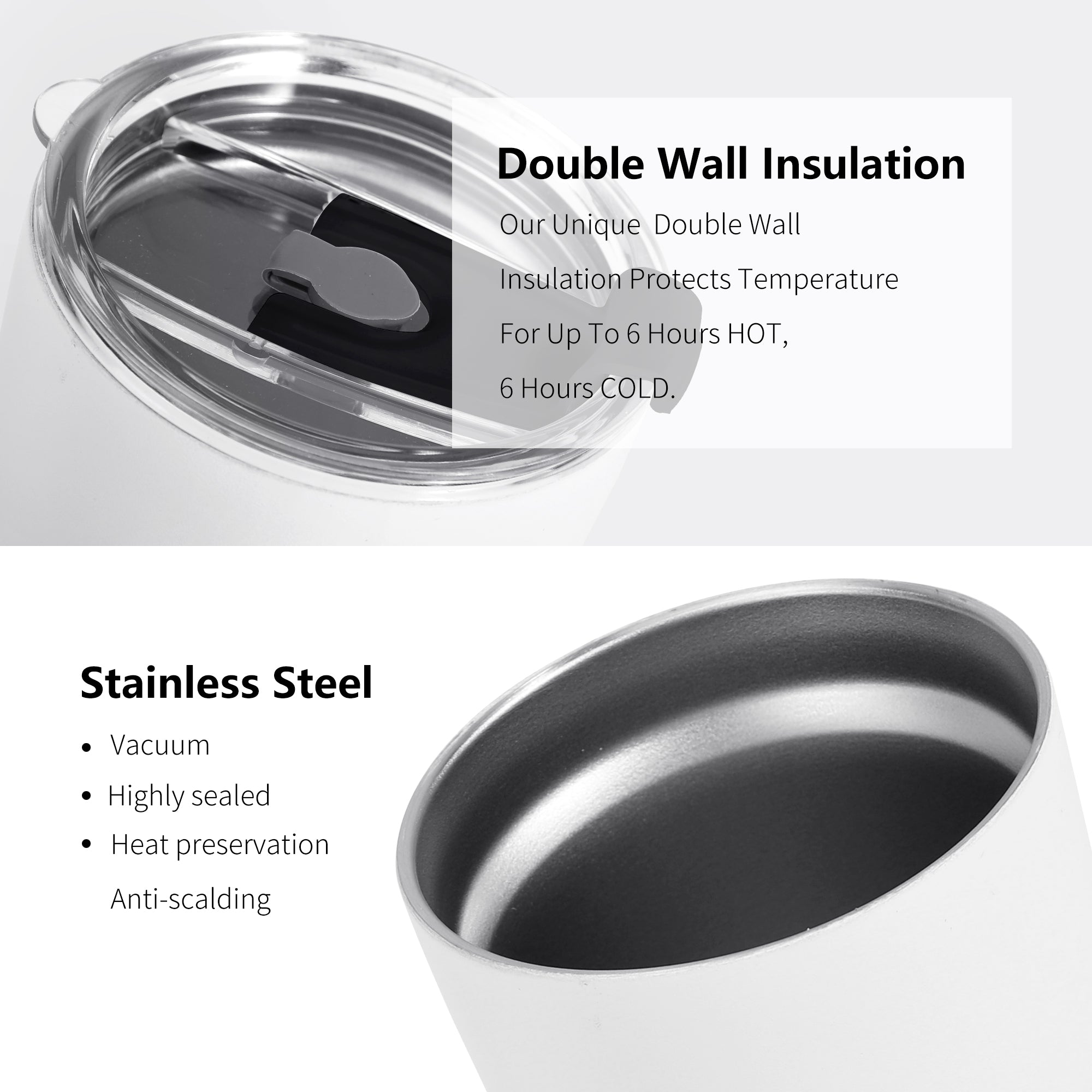 Stainless steel travel mug, double-walled for hot/cold drinks. Features vacuum seal and heat preservation. Car cup.