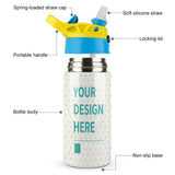 MyArtsyGift - 12oz Kids Insulated Water Bottle, Leak-proof Toddler Cup with Straws Lids for School Boys Girls