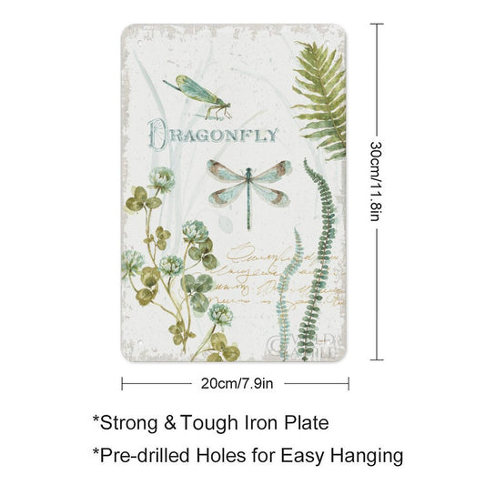 MyArtsyGift - Metal Tin Sign With Your Own Image/logo/Text, Personalized Iron Painting Vertical, Botanical Dragonfly, Made in USA