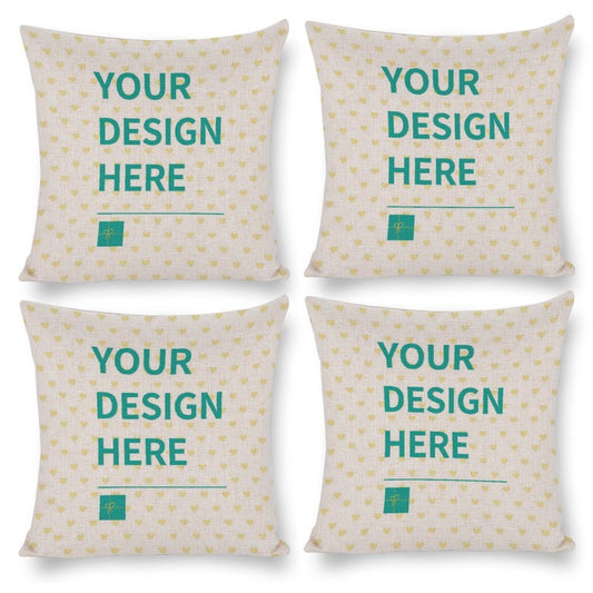 MyArtsyGift - Custom Pillow Case Set of 4 Personalized Cotton Linen Throw Pillow Cases  for Bedroom, Living Room