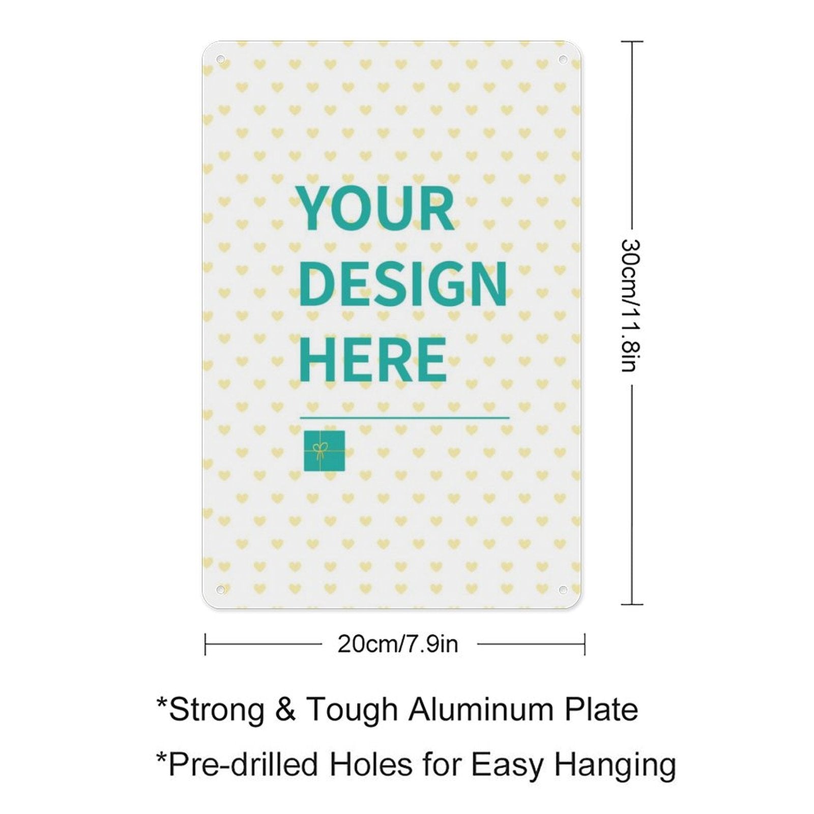 Customizable aluminum plaque with "YOUR DESIGN HERE", perfect for personalized gifts and home decor. Made in USA.
