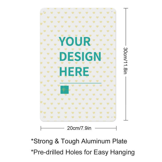 Customizable aluminum plaque with "YOUR DESIGN HERE", perfect for personalized gifts and home decor. Made in USA.
