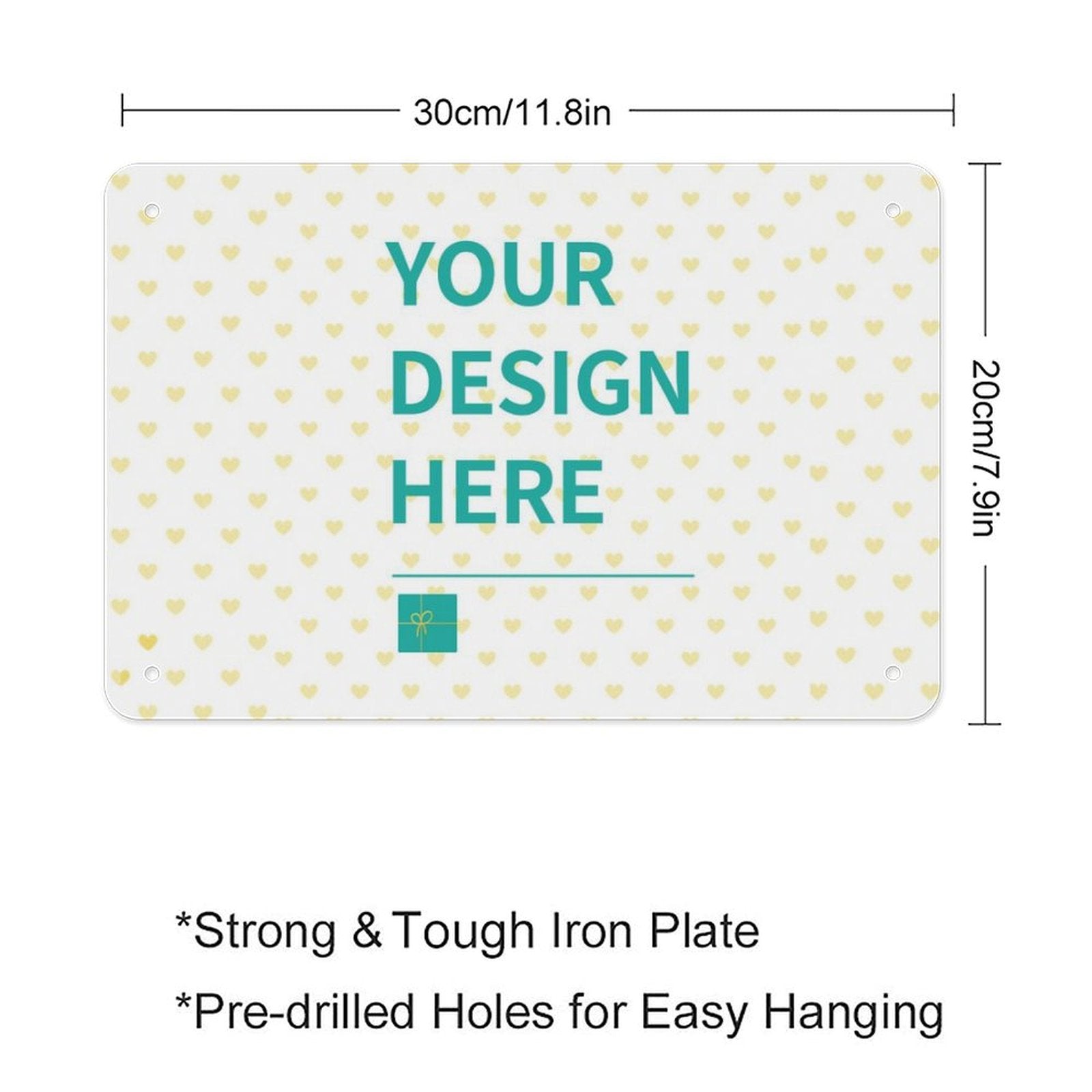 Customizable metal tin sign for MyArtsyGift, 'Your Design Here' design, durable iron plate, perfect for personalized gifts.