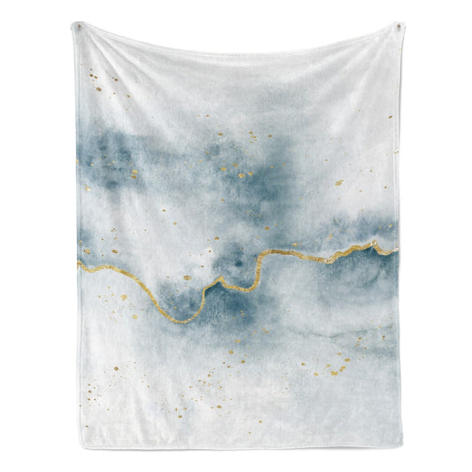 Blue Abstract Flow with Gold Flannel Blanket Made In USA