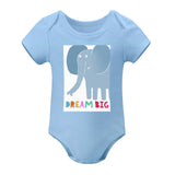 MyArtsyGift baby bodysuit, light blue with Dream Big elephant design; soft cotton clothing for newborns