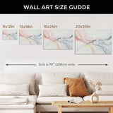 Pink abstract wall art size guide for living room and office decoration, blush pink and gray canvas artwork.