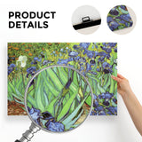 Van Gogh Irises canvas print, 80x60cm, vibrant blue and green, product details, MyArtsyGift