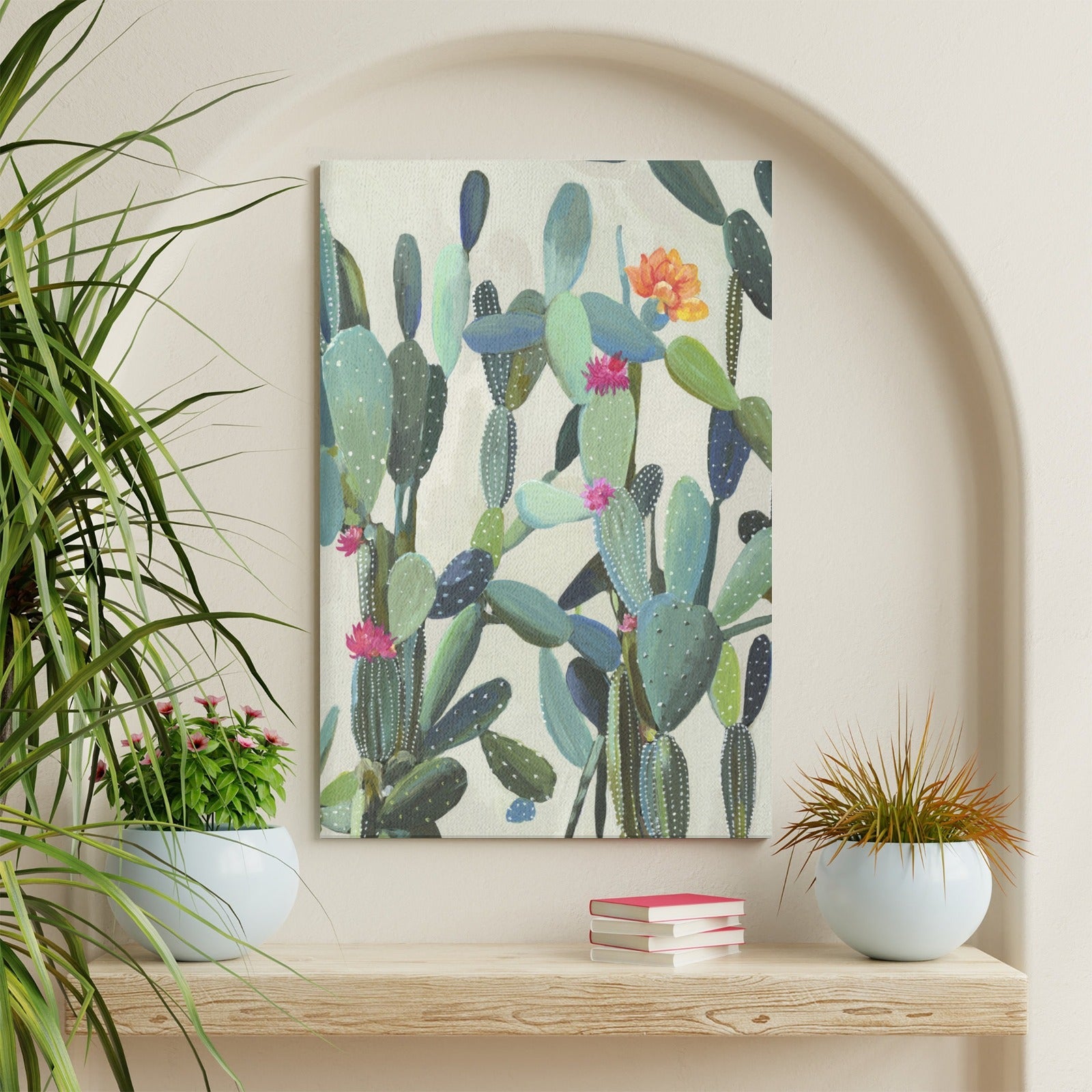 Cactus canvas art print for interior decor, showcasing artistic design and minimalist style for wall decoration.