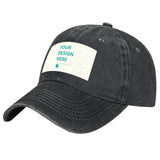 Custom washed denim baseball cap with "Your Design Here" area. Personalized gifts for men and women.