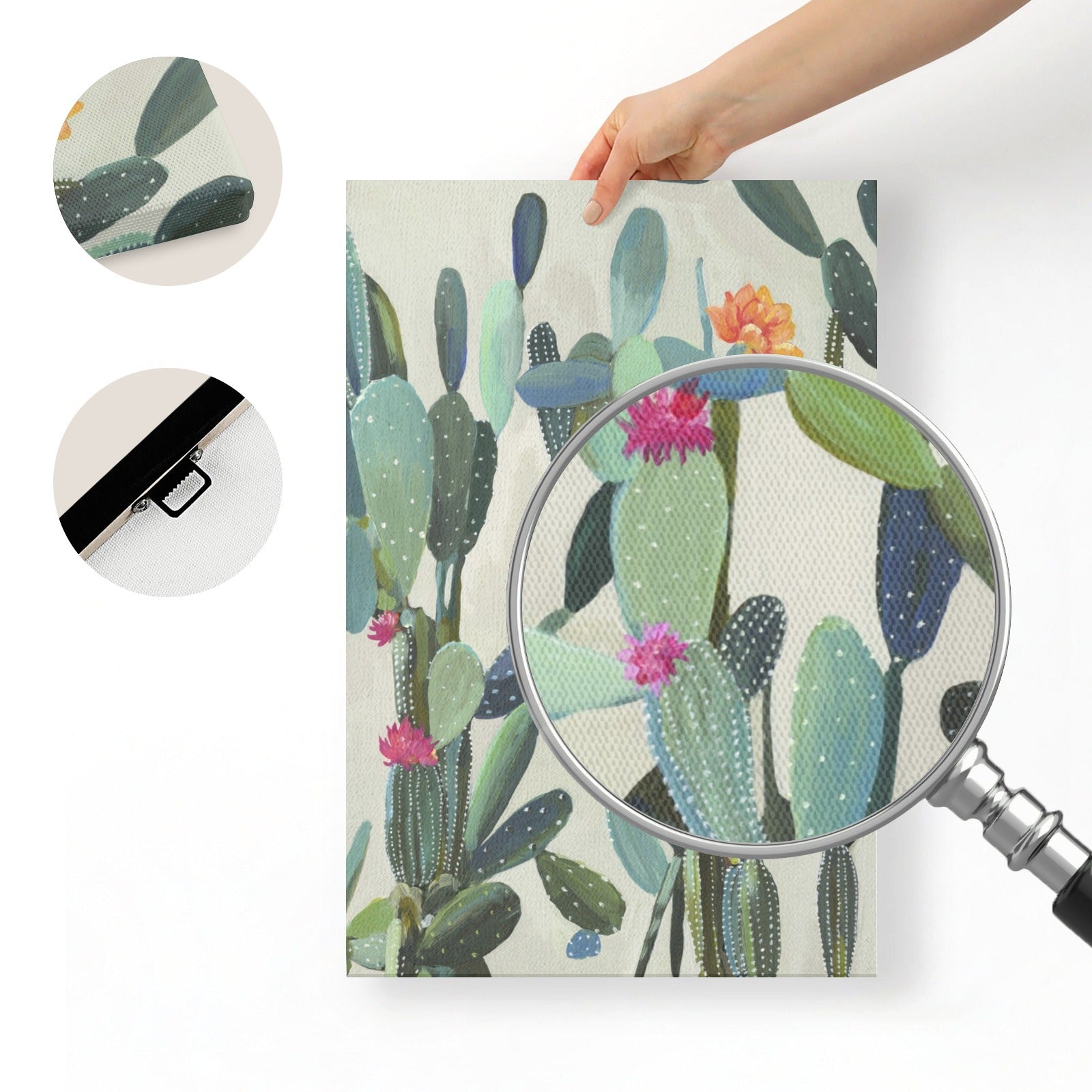 Canvas art print with cactus plants and minimalist design, ideal for home decor.