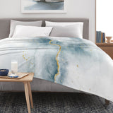 Blue Abstract Flow with Gold Flannel Blanket Made In USA