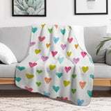 Lamb wool fleece blanket with colorful heart pattern, perfect for couch, bed, or travel, Wild Apple