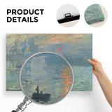 Claude Monet 'Sunrise Beach' canvas print: framed wall art, sunrise over water, canvas texture, product details.