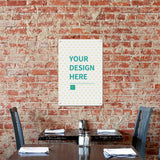 Customizable aluminum plaque with "YOUR DESIGN HERE" for restaurants or home decor; Made in USA