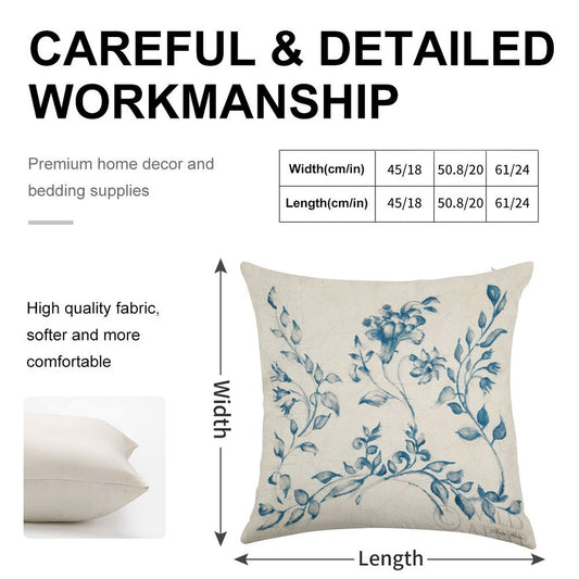 MyArtsyGift - Linen Throw Pillow Case Set of 2 Personalized for Living Room, Swedish Tile I Blue, Made in USA
