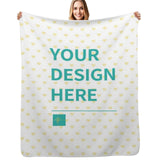 Customizable lamb wool fleece blanket with 'YOUR DESIGN HERE' text, heart pattern, perfect gift