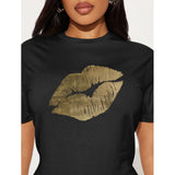 Navy and Gold Kiss Classic Women's T-shirt Made In USA