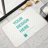 Personalized floor mat with 'YOUR DESIGN HERE' text and heart pattern, washable, Made in USA, perfect for bathroom or bedroom