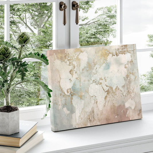 36x24 Canvas world map print with gold accents, USA made, perfect for home decor