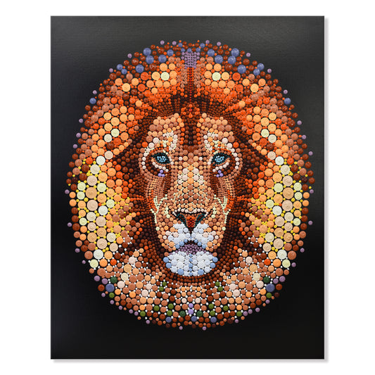 Seven Wall Arts - Handmade Painting - Pixel Dot Lion Ben Heine Digital Circlism 32x40 Inch (80x100cm)