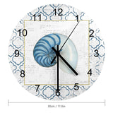 MyArtsyGift - Personalized Simplicity Wooden Wall Clock - Custom Round Clock for Home, Kitchen Housewarming Gift, Navy Nautilus Shell on Newsprint Made in USA