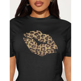 Leopard Kiss Black Texture Classic Women's T-shirt Made In USA