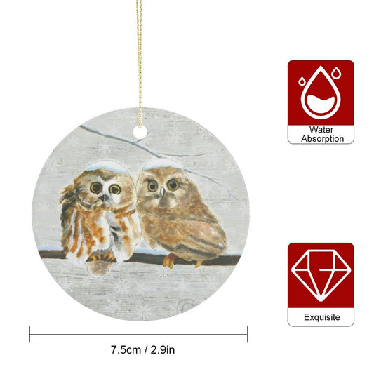 MyArtsyGift - Personalized Round Christmas Ornaments Customized Ceramic Circular Pendant Christmas Critters I Made in USA