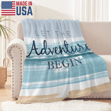 Blue Beach Coastal Flannel Blanket for Sofa Couch Bed Made In USA