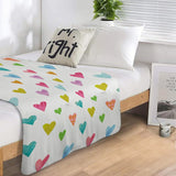Lamb wool fleece blanket with colorful heart pattern, perfect for couch or bed, featuring Mr. Right pillow