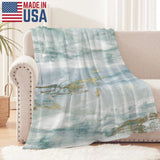 Green Abstract Flannel Blanket for Sofa Couch Bed Made In USA