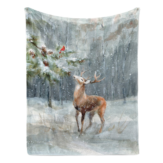 Winter Snow Forest Woodland Deer Flannel Blanket for Sofa Couch Bed Made In USA