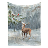 Winter Snow Forest Woodland Deer Flannel Blanket for Sofa Couch Bed Made In USA