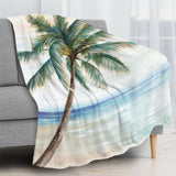 Beach Tropical Plant Coconut Tree Flannel Blanket for Sofa Couch Bed Made In USA