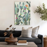 Cactus canvas art print for wall decor, watercolor style succulent plants, minimalist design for living room.