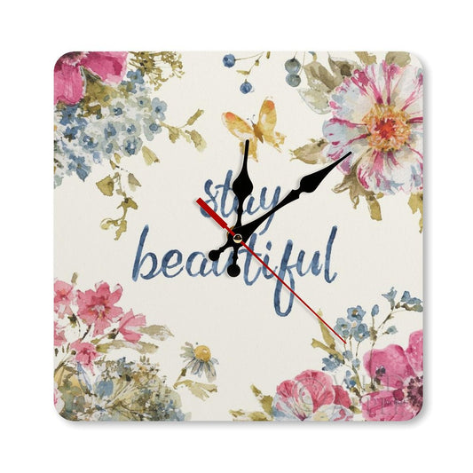 MyArtsyGift - Personalized Simplicity Wooden Wall Clock - Square Clock for Home, Kitchen Housewarming Gift, Summer Garden,Made in USA