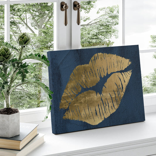 Navy and gold lips canvas print, made in USA, perfect gift for her, wall art decor