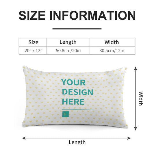 Personalized throw pillow case, white with heart pattern, ready for custom design, 20x12 size