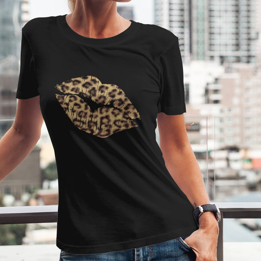 Leopard Kiss Black Texture Classic Women's T-shirt Made In USA