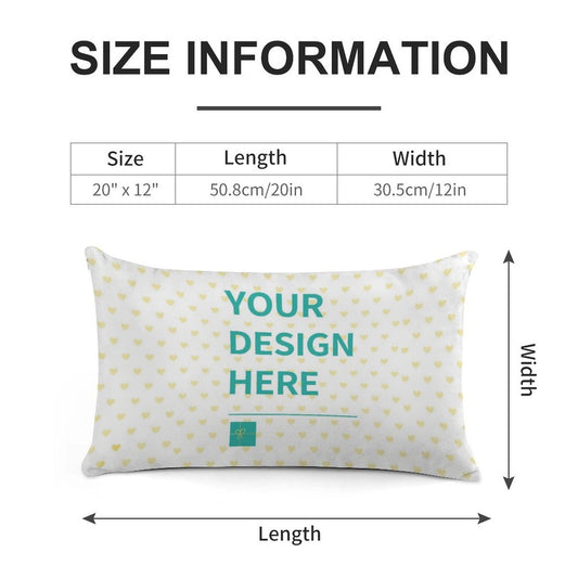 Custom Super Soft Throw Pillow Case, personalized for living room, 20x12 inches, with 'YOUR DESIGN HERE' text.