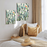 Cactus canvas art prints, minimalist wall decor for bedroom. Features cactus plants, wooden frame and canvas material.