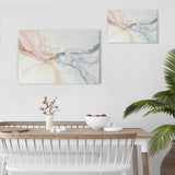 Pink Abstract Canvas Wall Art Set in a Dining Room, Blush Pink and Gray Artwork for Living Room