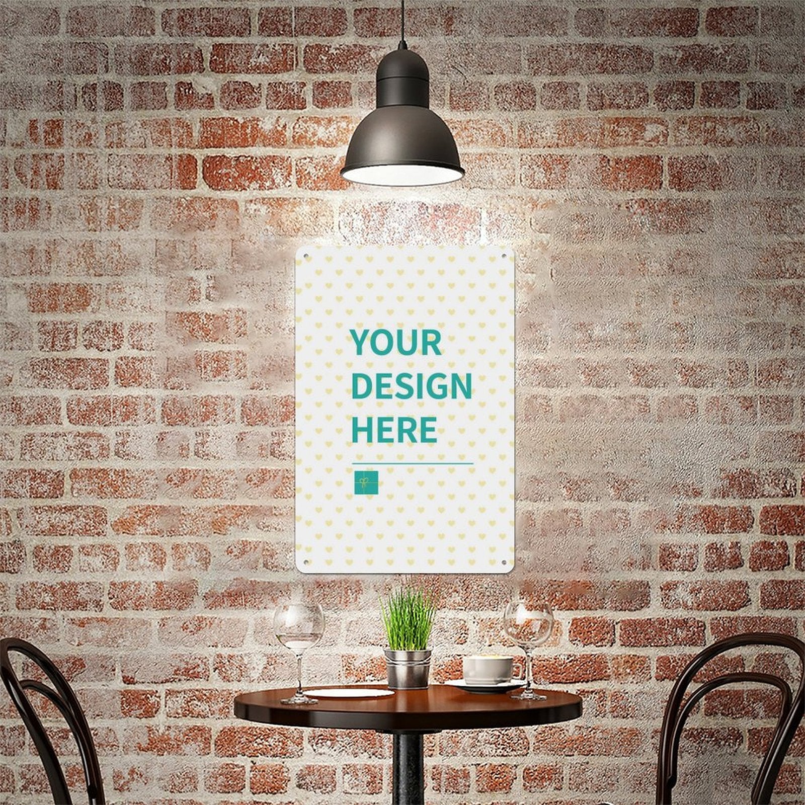 Customizable aluminum plaque with "YOUR DESIGN HERE" text, for home decor and gifts.