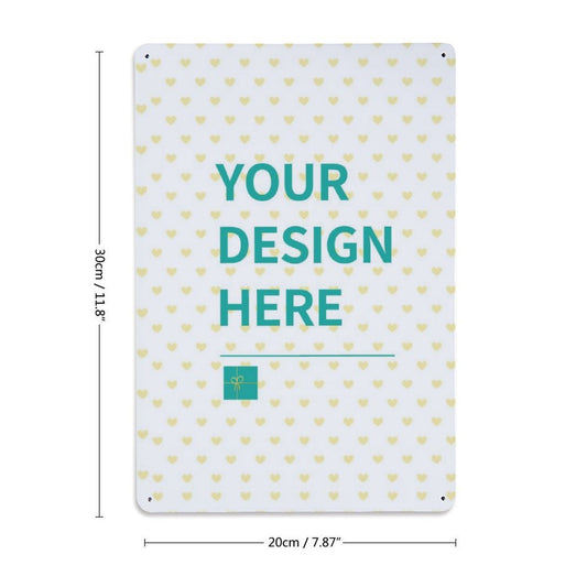 Customizable aluminum sign with 'YOUR DESIGN HERE' text, perfect for personalized gifts and outdoor display.