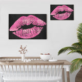 Pink kiss canvas print set, glitter lips art, made in USA, wall decor, perfect gift for art lovers