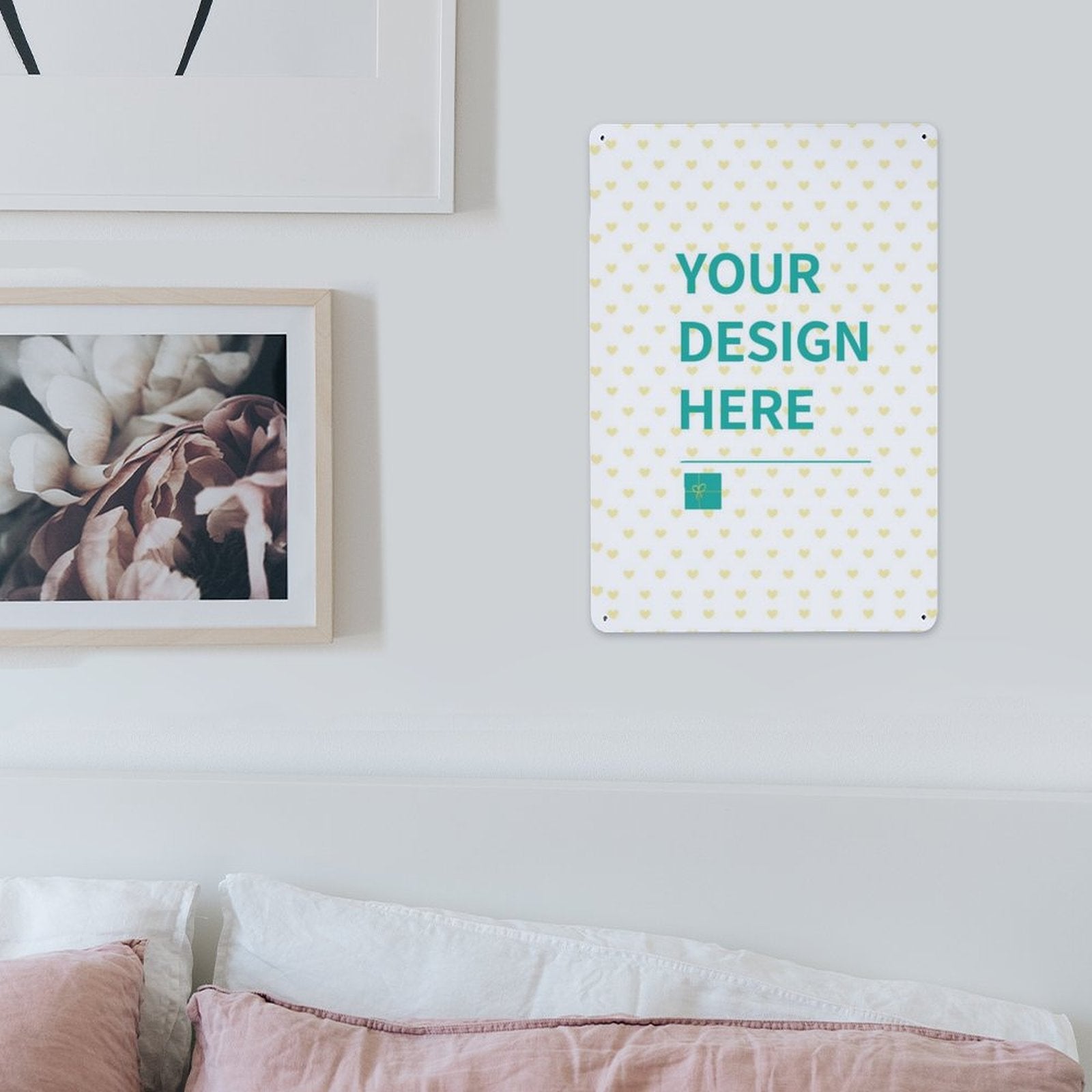 Custom aluminum sign with YOUR DESIGN HERE text, perfect for home, office or personalized gifts