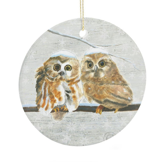 MyArtsyGift - Personalized Round Christmas Ornaments Customized Ceramic Circular Pendant Christmas Critters I Made in USA