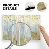 Birch tree forest canvas art print product details, made in USA, perfect home decor.